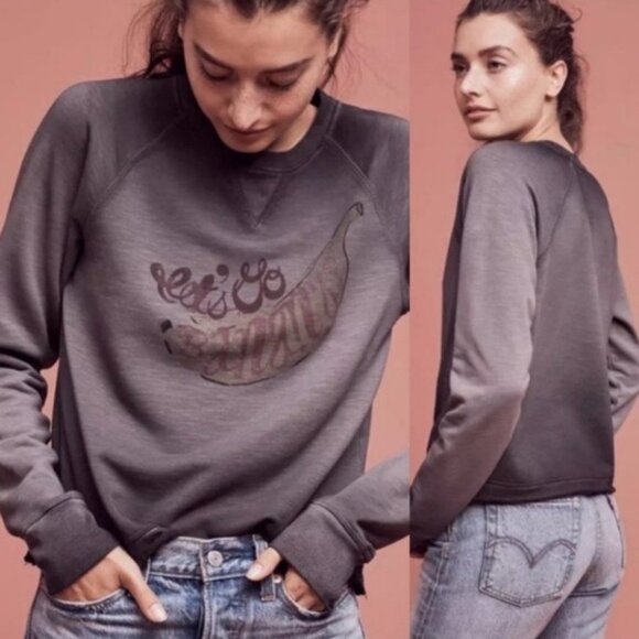 Anthropologie Saturday Sunday‎ Lets Go Bananas Sweatshirt Grey Size XS Crew Neck - Picture 1 of 14